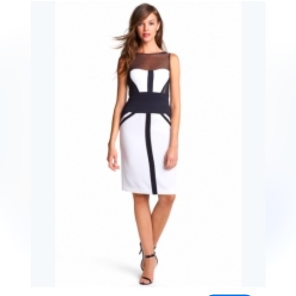 Cache  Black & White Color block Body Con Sexy Chic Sheer Mesh Upper Size 14 - Picture 1 of 16